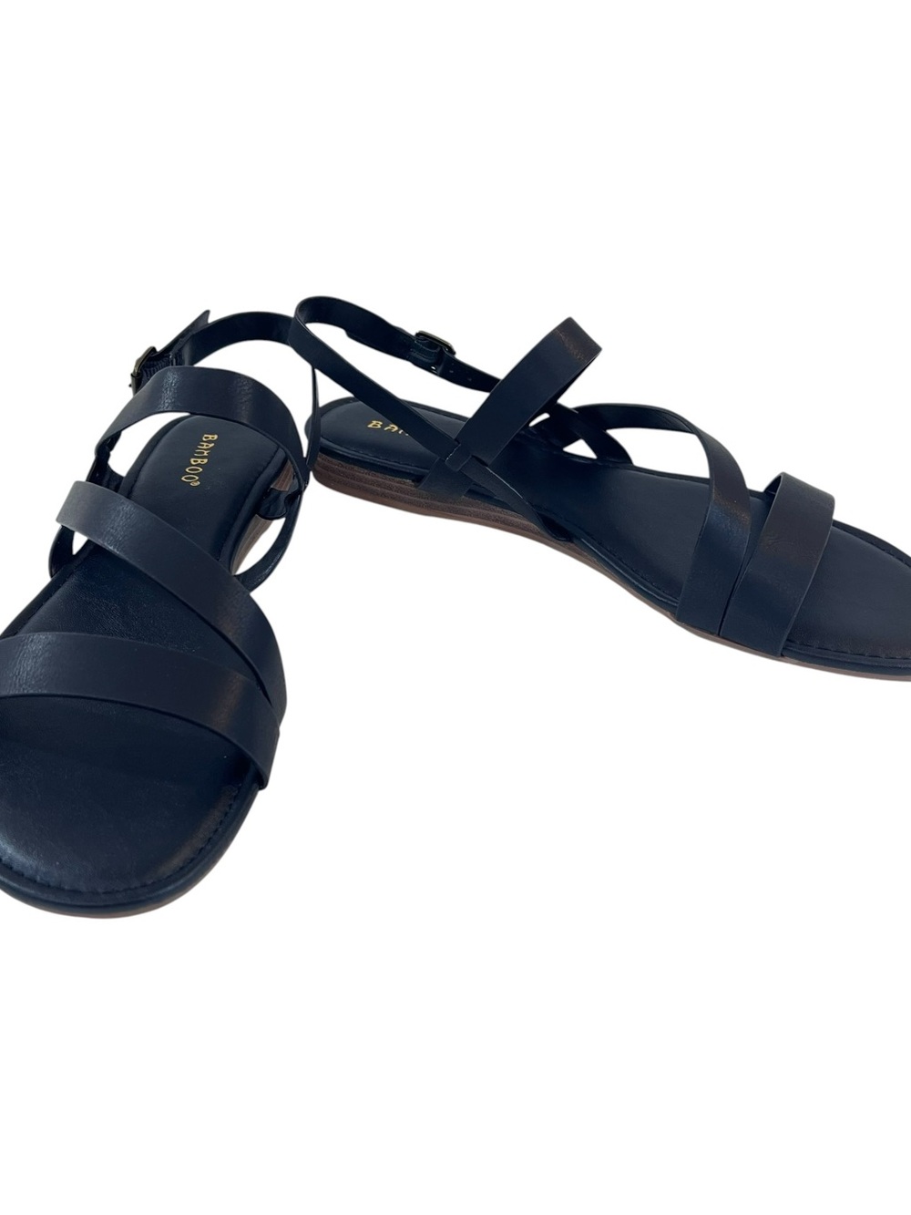Bamboo Fascinate Strappy Flat Sandals Womens New Black